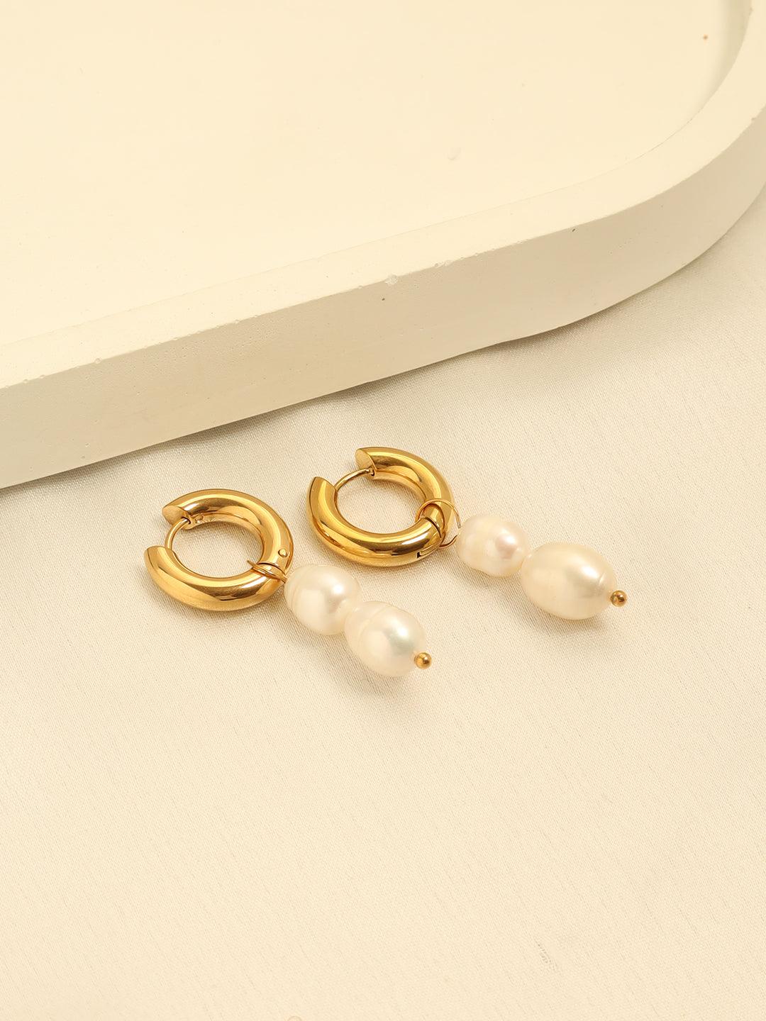 Double Pearl Drop Hoops