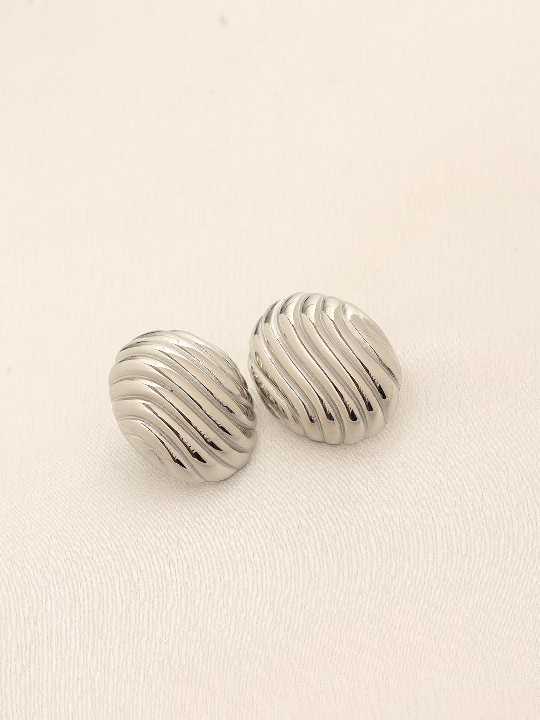 Large Textured Oval Studs Silver