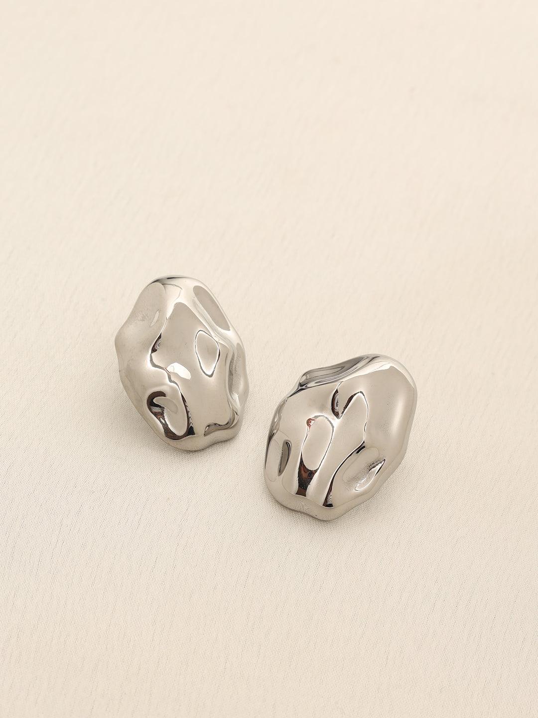 Uneven Oval Dome Studs Silver