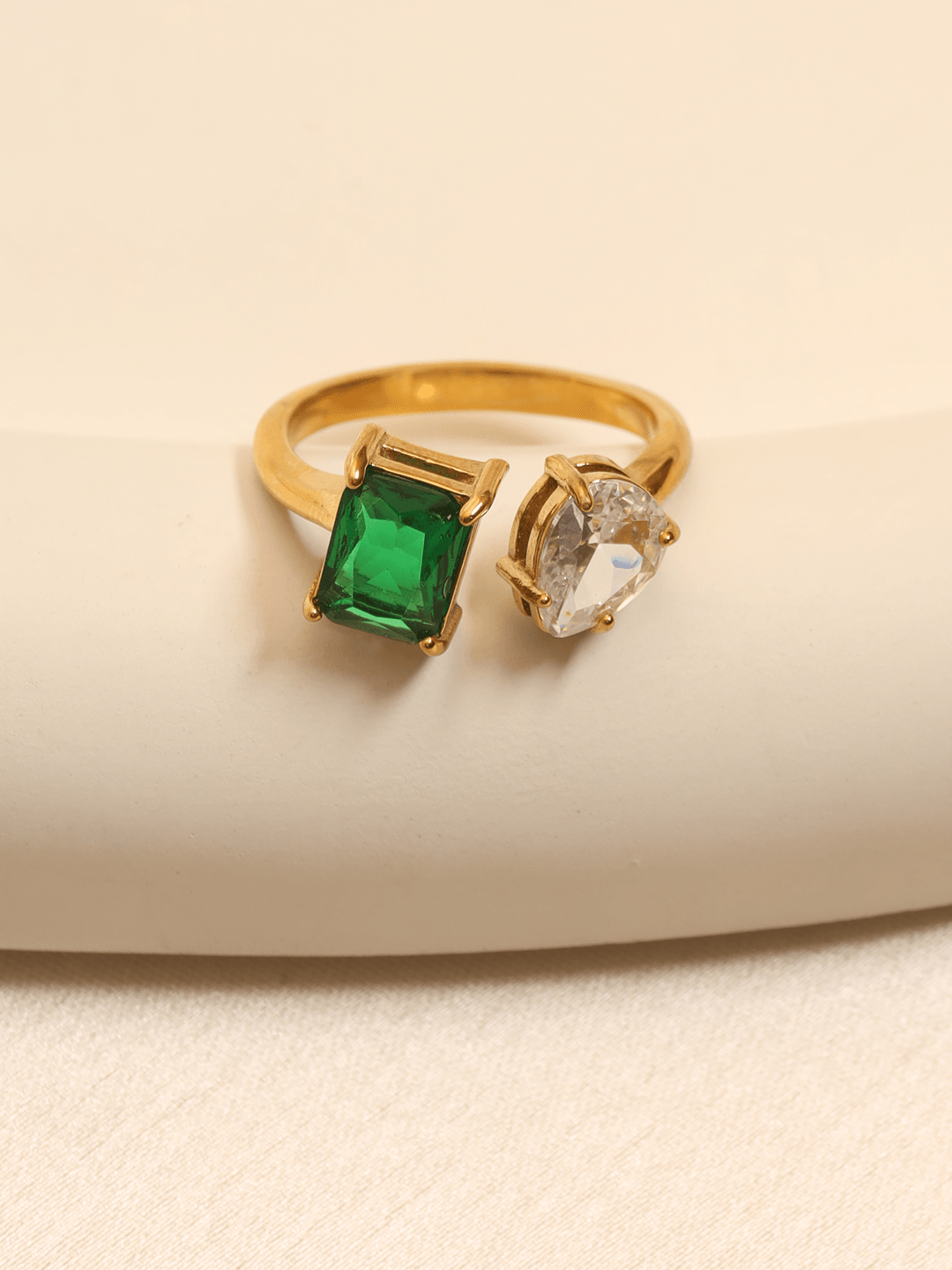 Engagment Diamond Emerald Adjustable Ring