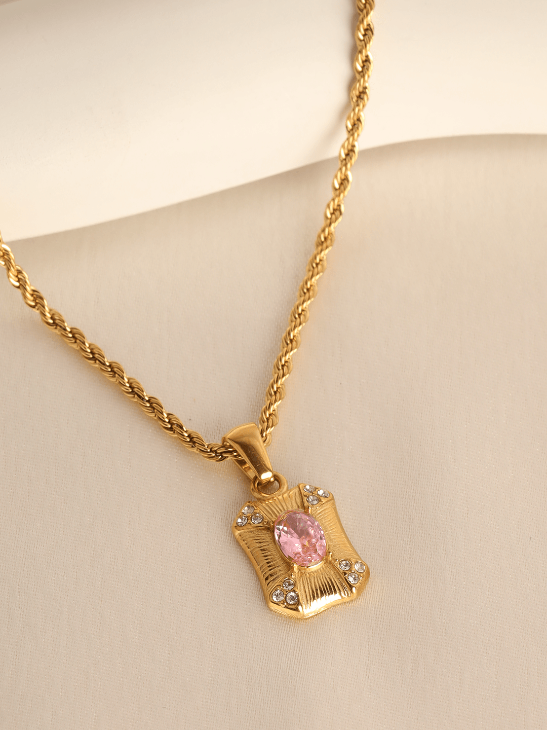 Pink Studded Textured Necklace