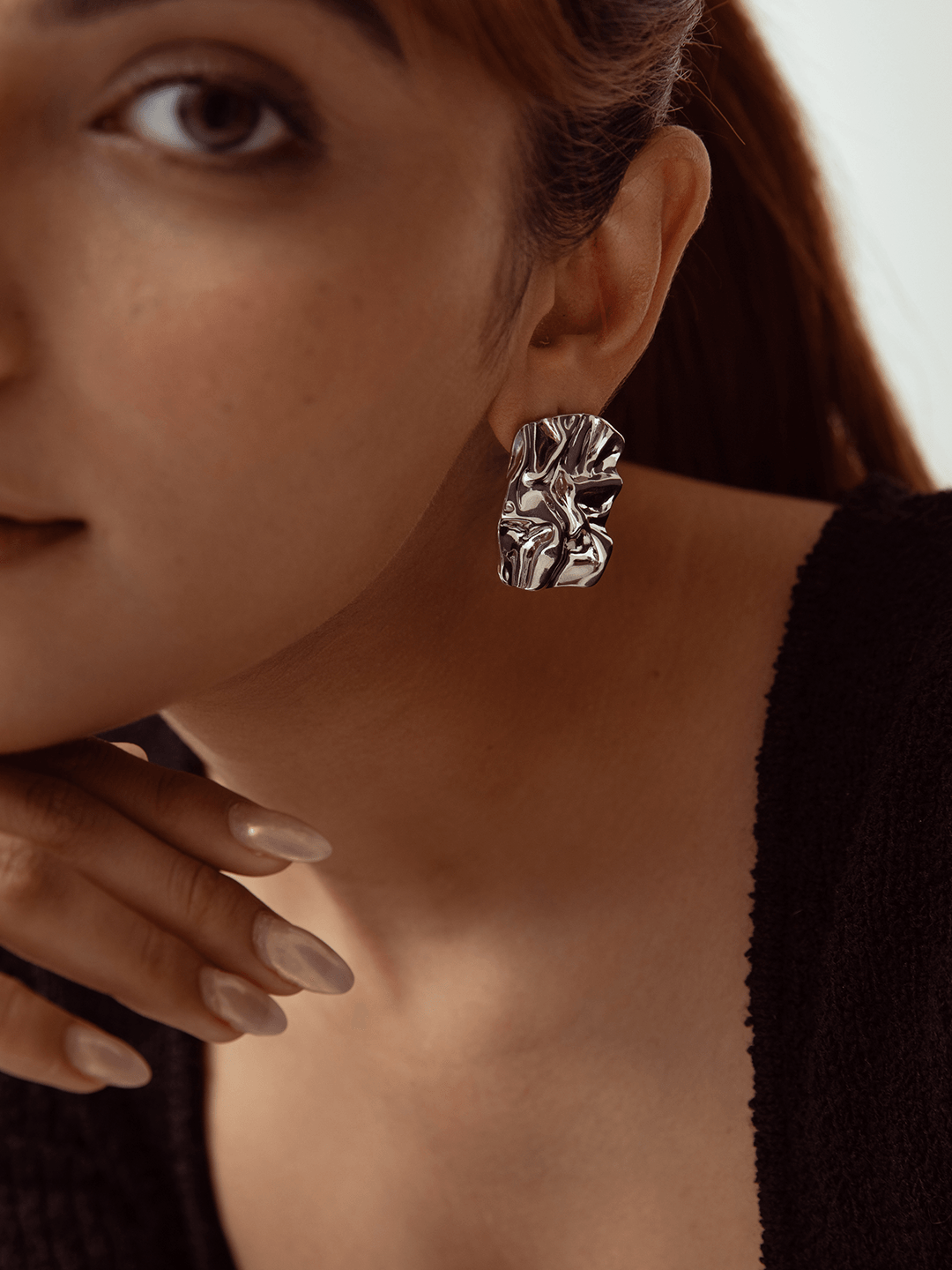 Foil Textured Rectangle Studs Silver