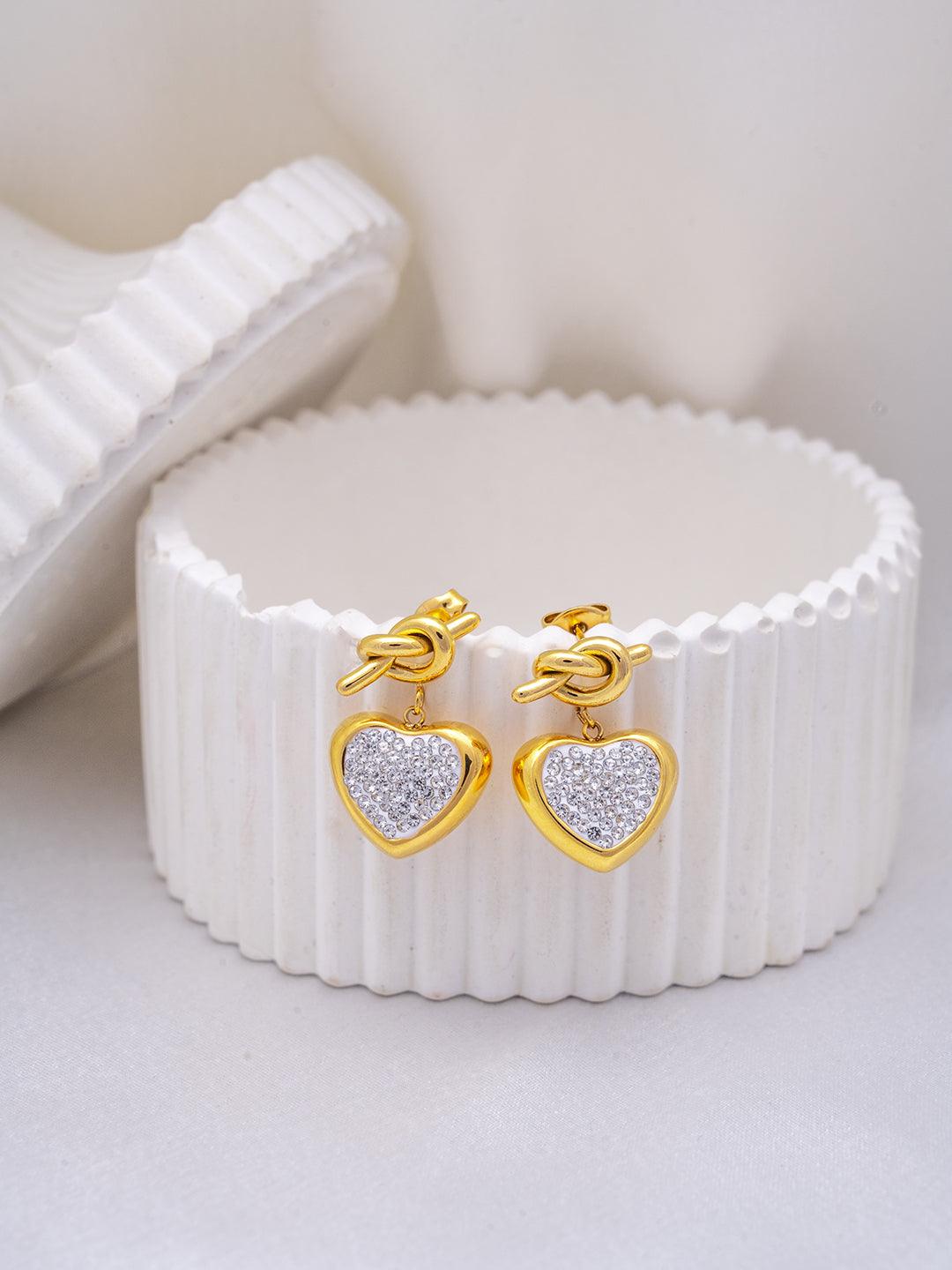 Knot Heart Charm Earrings Gold