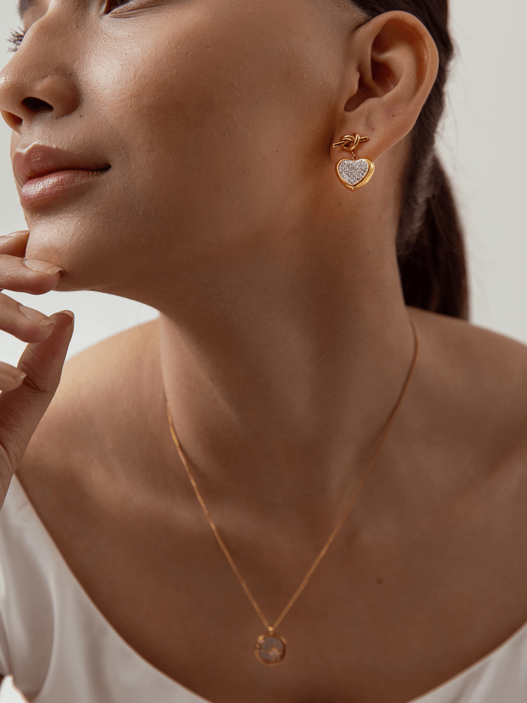 Knot Heart Charm Earrings Gold
