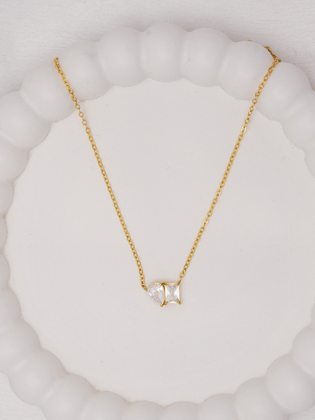 Pear & Square Solitare Necklace