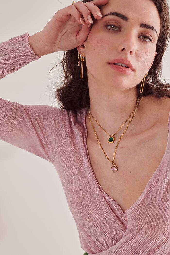 Pink CZ Square Necklace - Perfectly Average