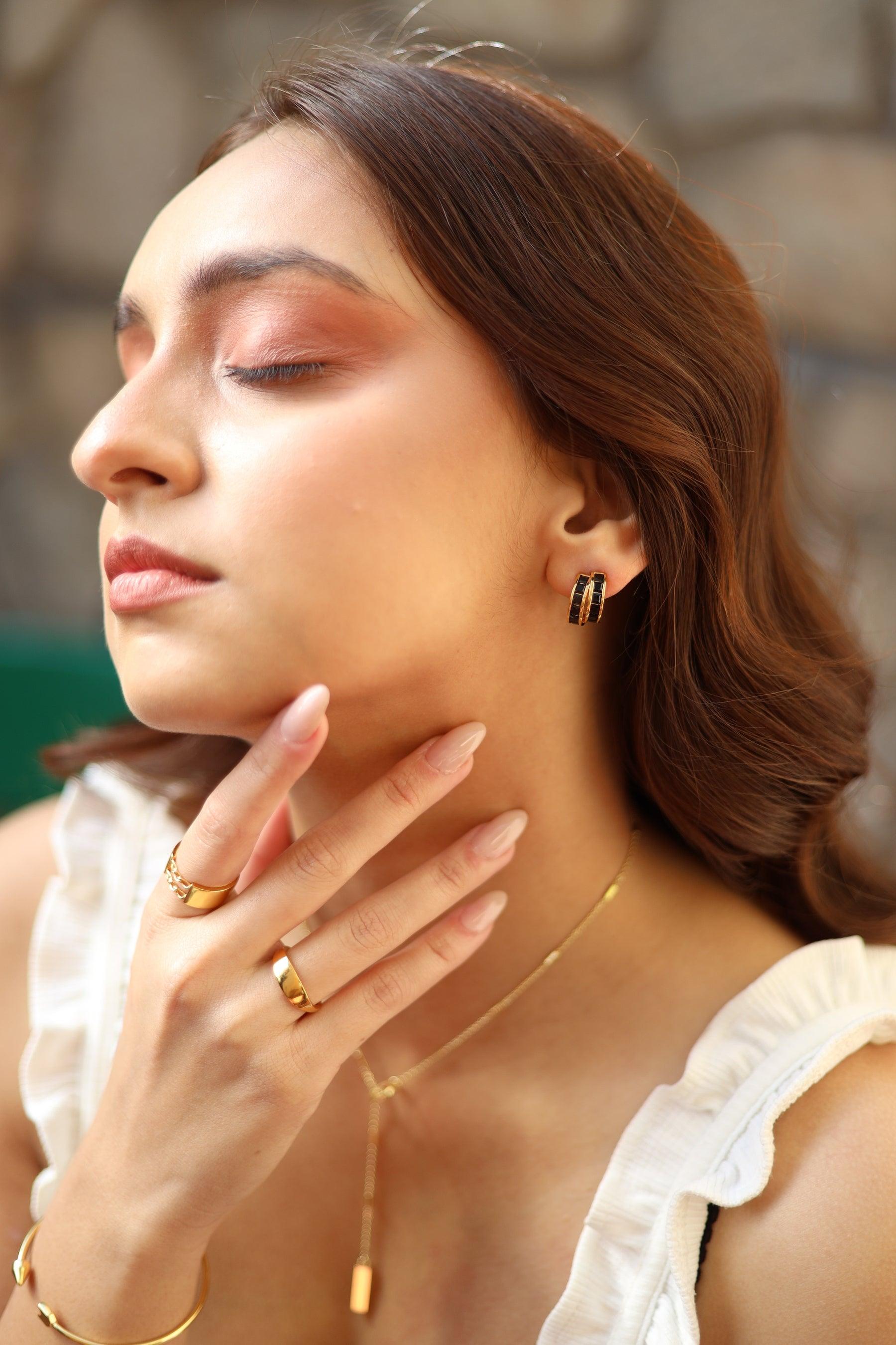 Black Baguette Studs - Perfectly Average