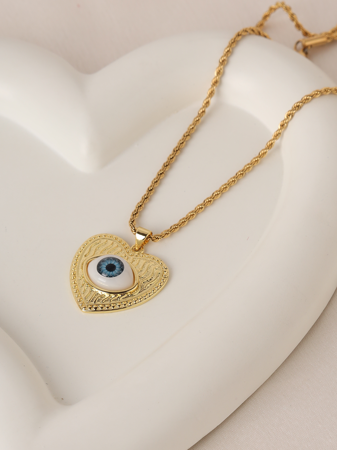 Heart Textured Evil Eye Pendent