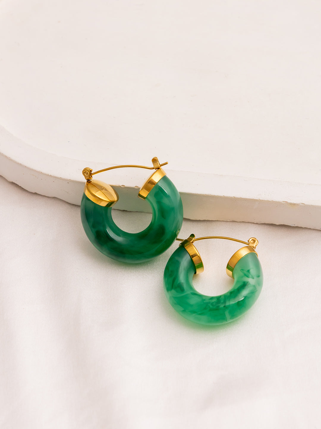 Green Gemstone Classic Hoops
