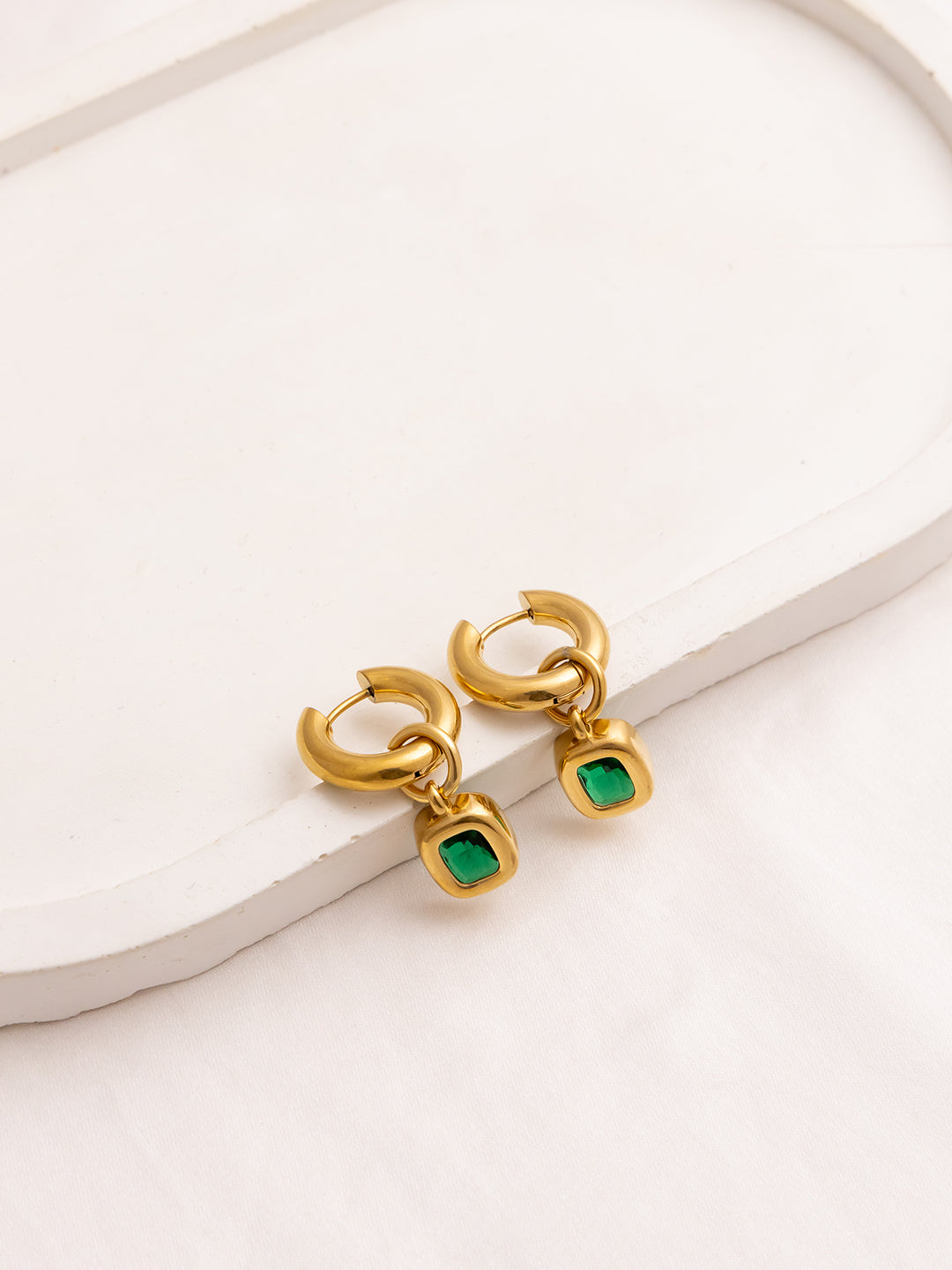 Emerald Drop Statment Hoops