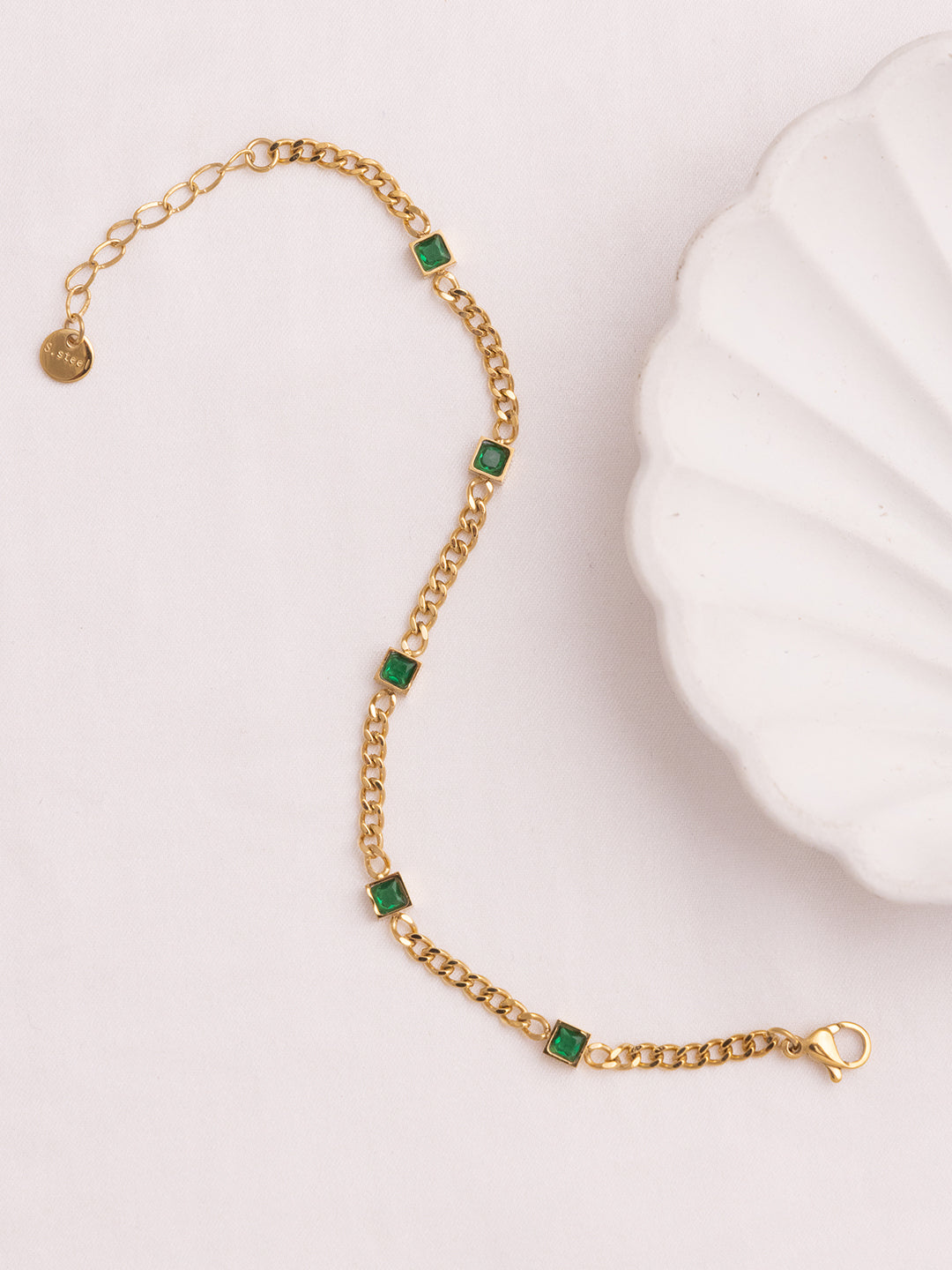 GREEN CZ STUDDED CHAIN BRACELET