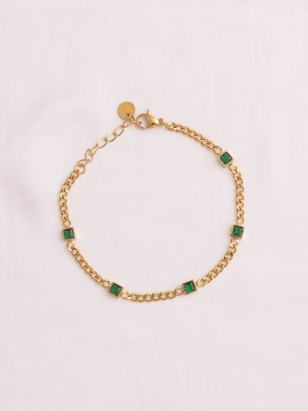 GREEN CZ STUDDED CHAIN BRACELET