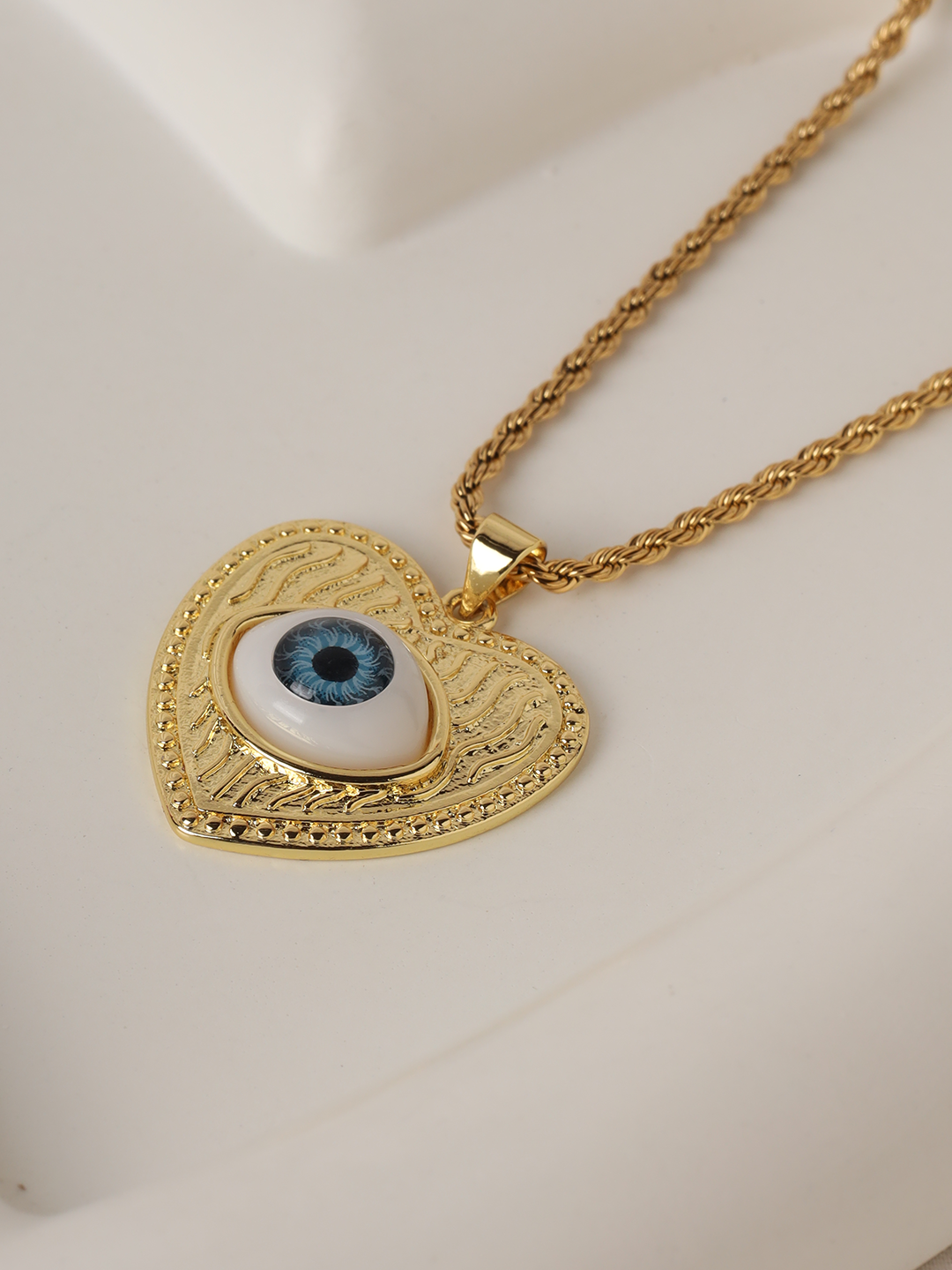 Heart Textured Evil Eye Pendent