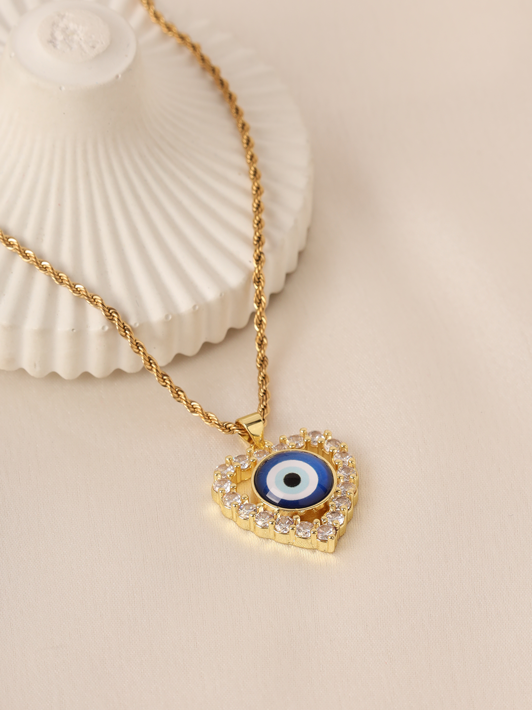 Cz Studded Heart Evil Eye Necklace