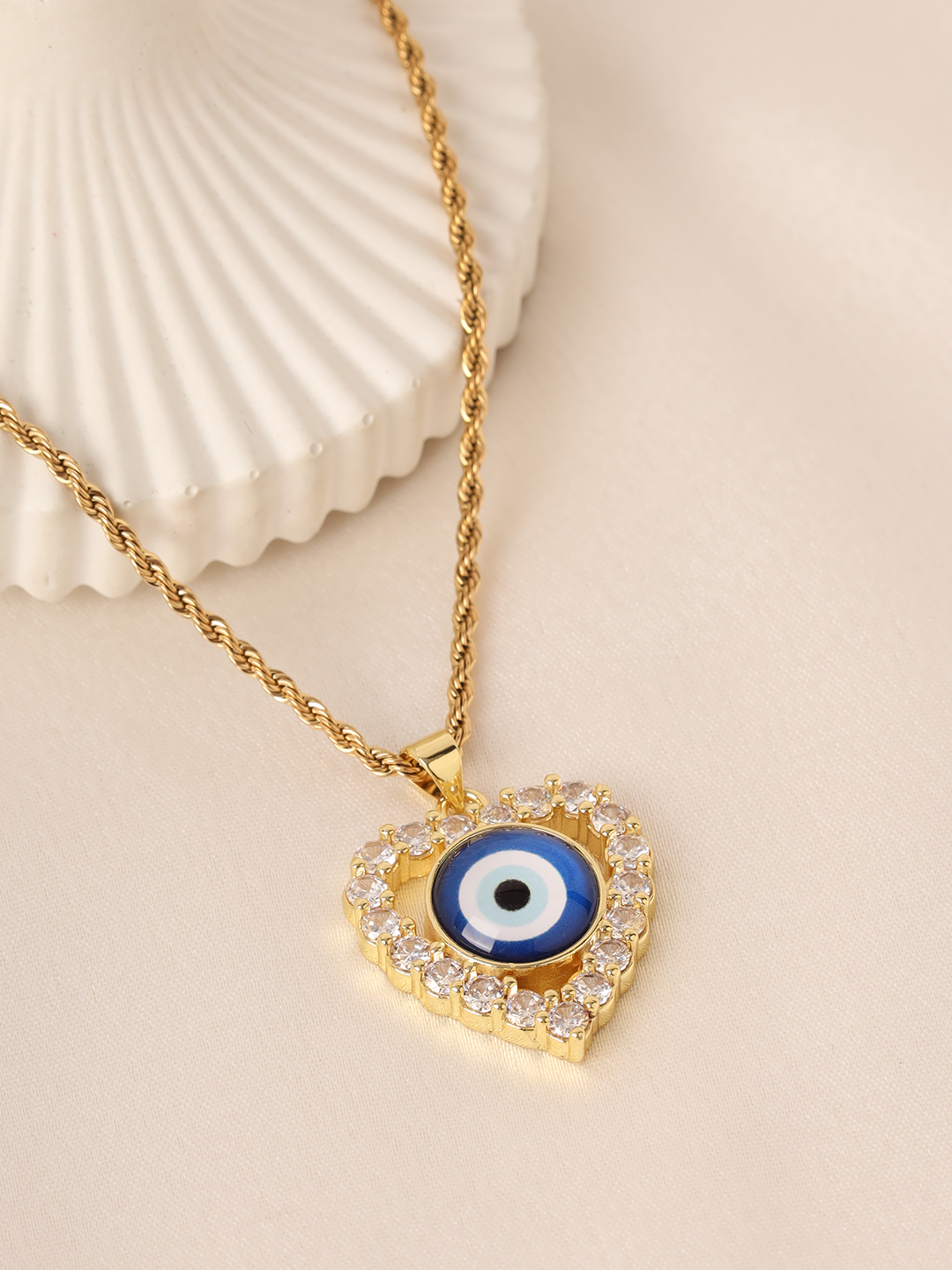 Cz Studded Heart Evil Eye Necklace