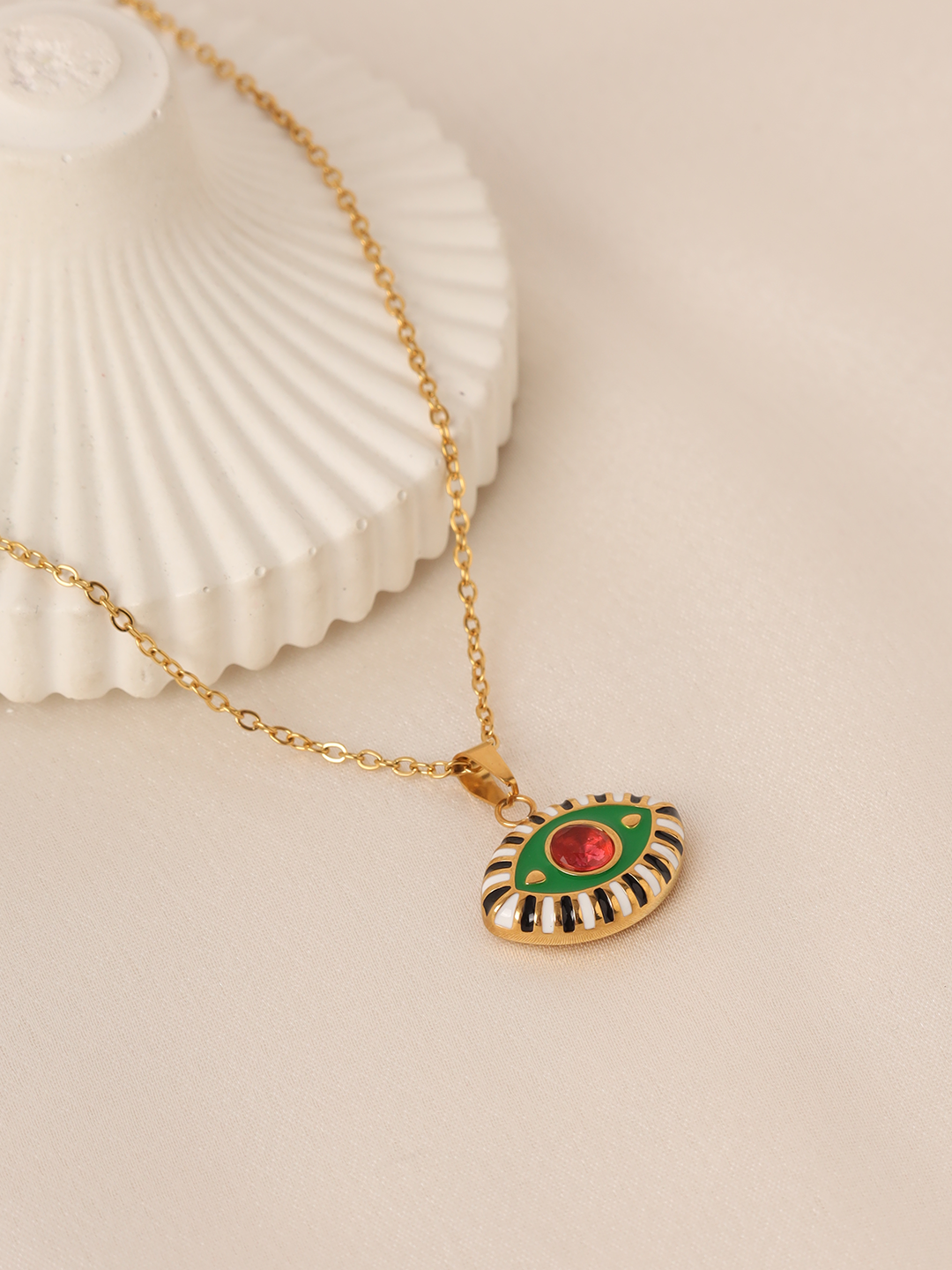 Green Enamel Evil Eye Necklace