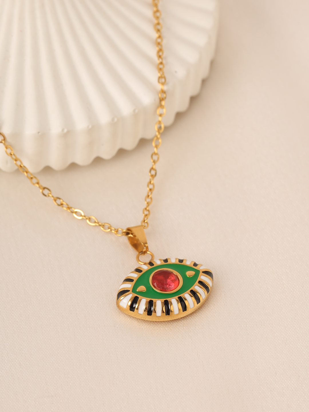 Green Enamel Evil Eye Necklace