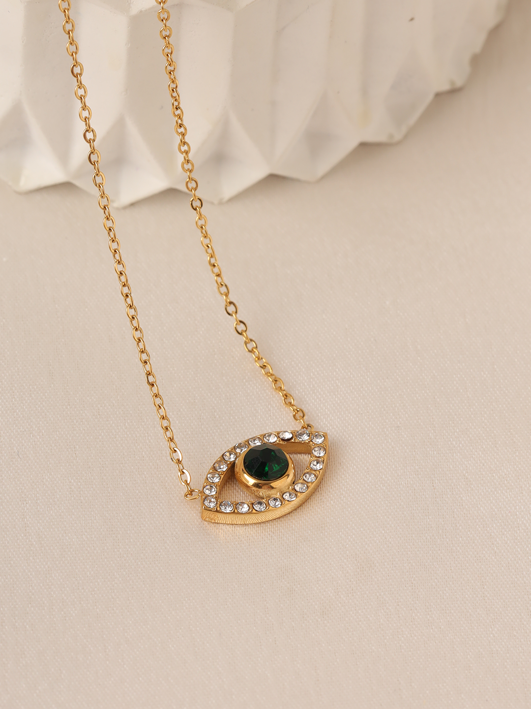 Emerald Studded Evil Eye Necklace