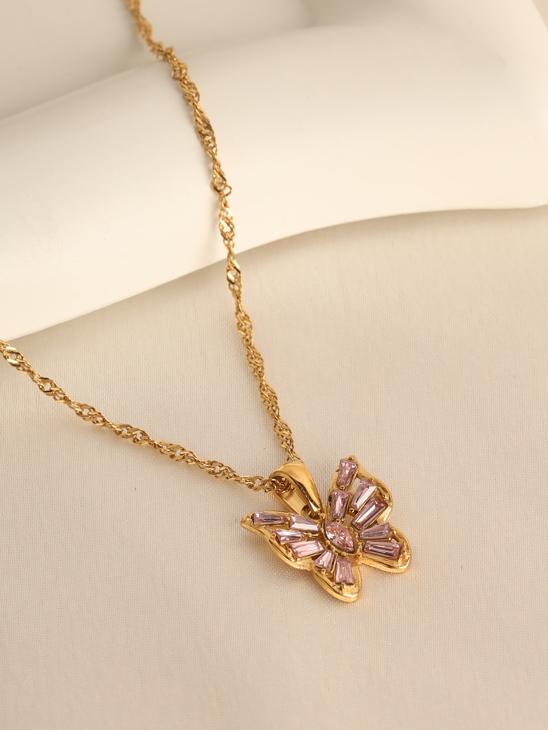 Pink Cz Butterfly Necklace