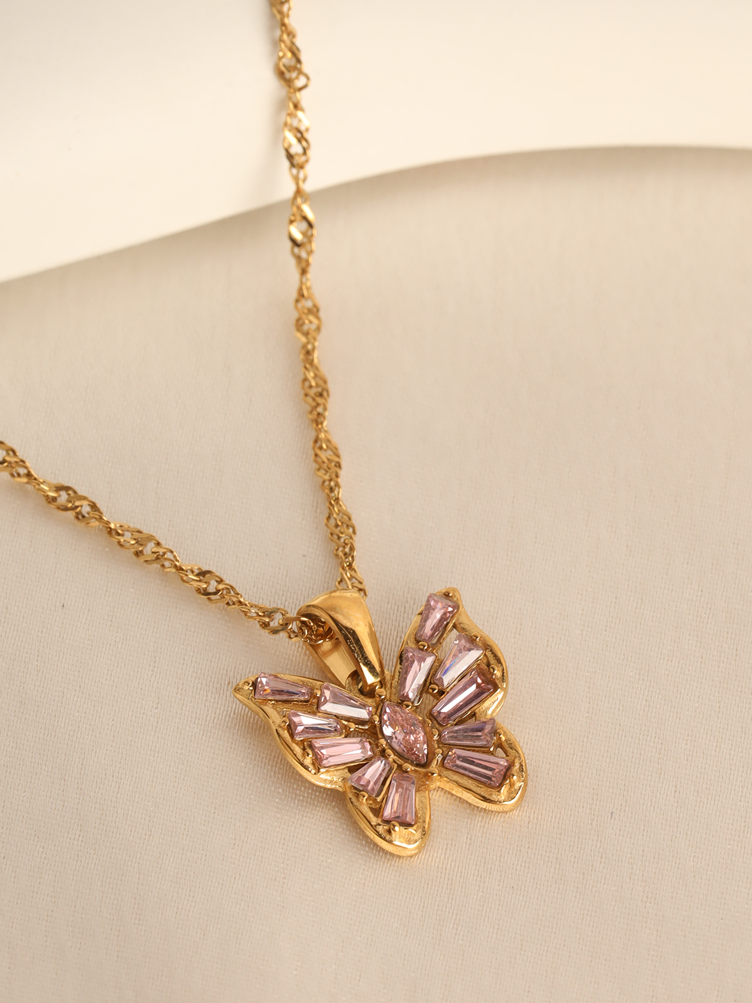 Pink Cz Butterfly Necklace