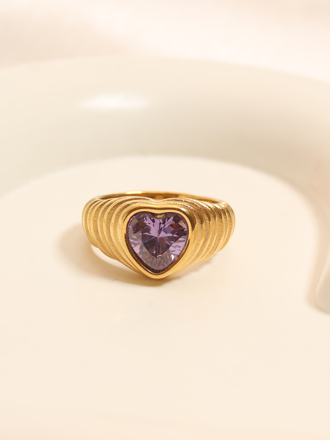 Purple Garnet Heart Textured Ring