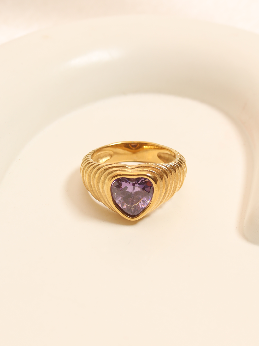 Purple Garnet Heart Textured Ring