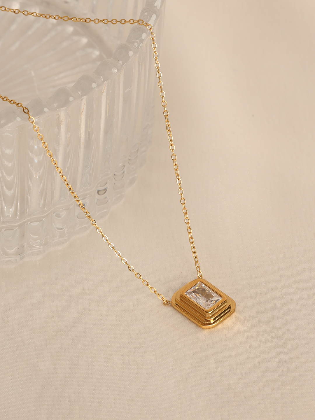 Rectangle Cz Pendent Necklace