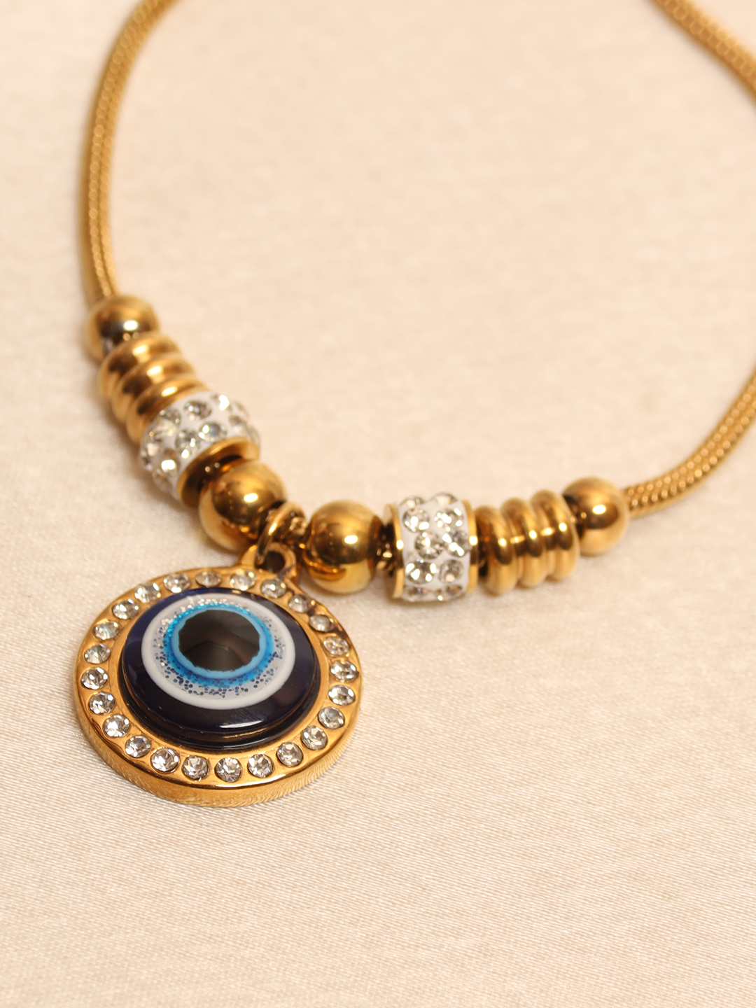 Embosed Evil Eye Cz Studded Slider