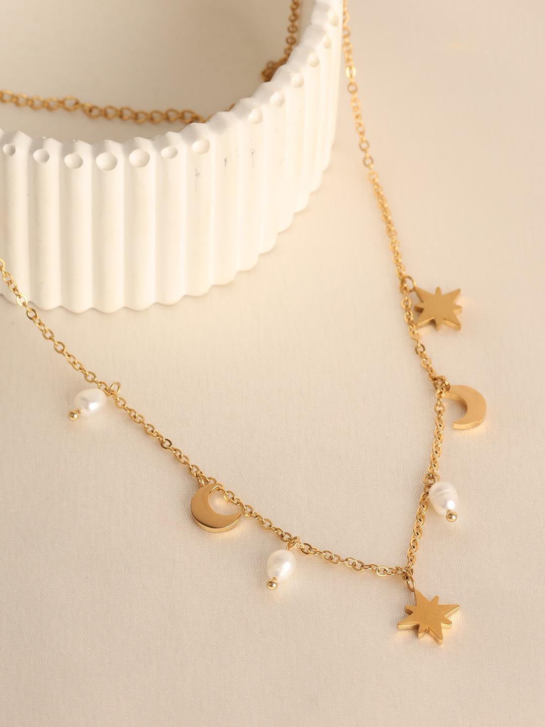 Celestrial And Pearl Charm Necklace