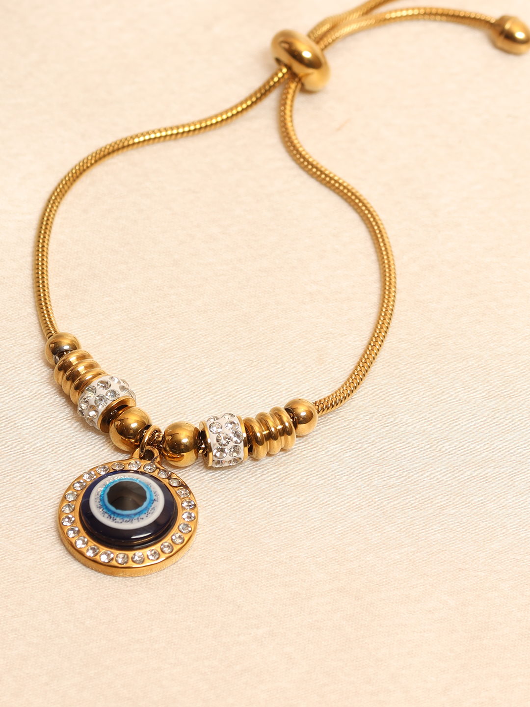 Embosed Evil Eye Cz Studded Slider