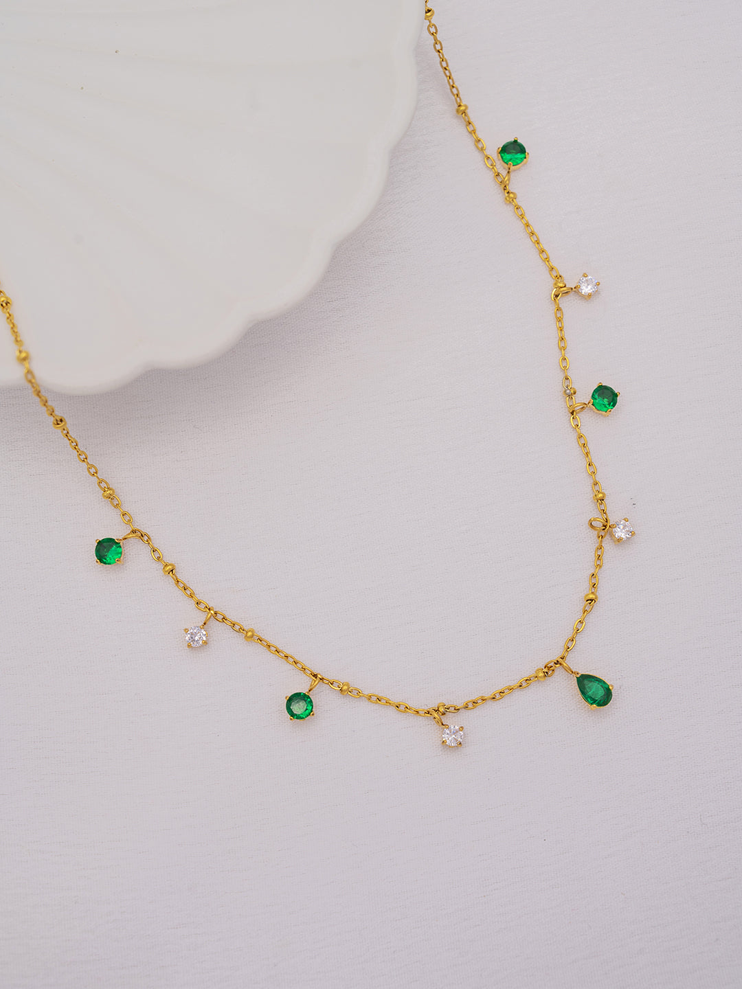 Green Studded Drop Necklace