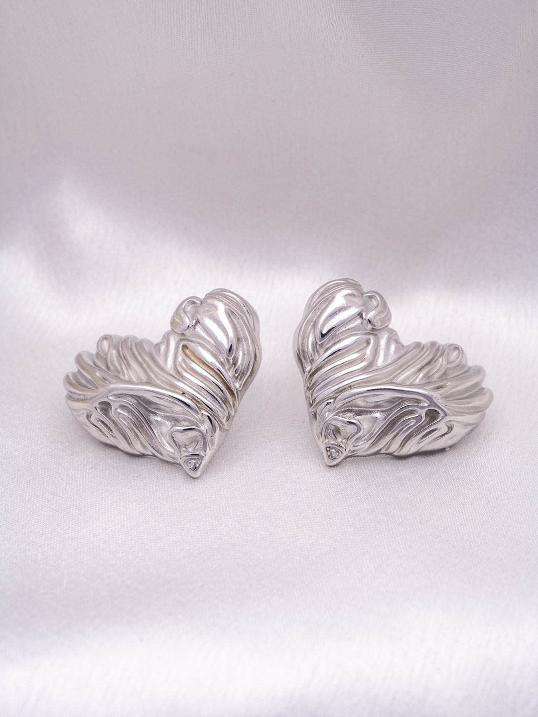 Textured Heart Studs Silver