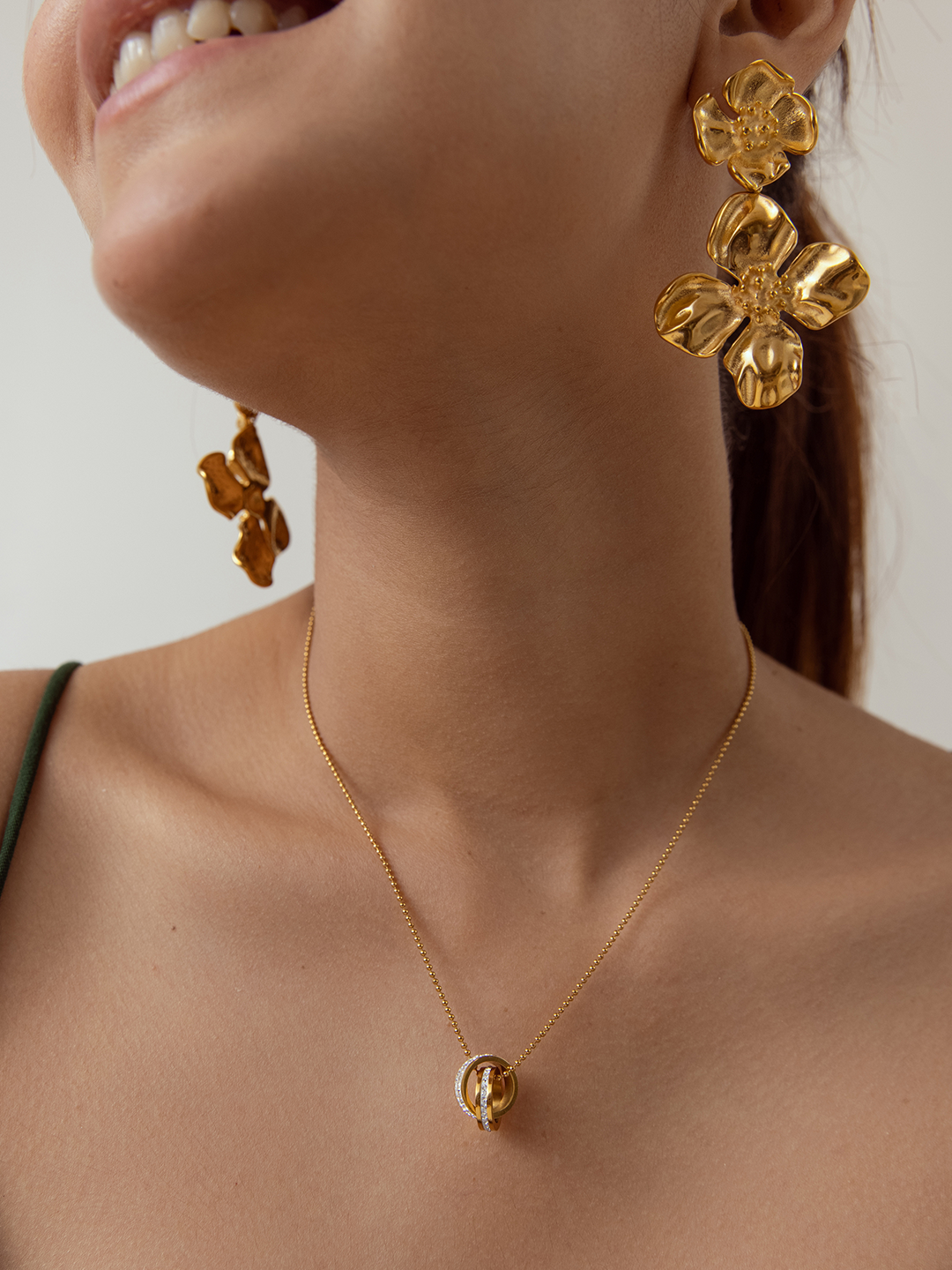 Textured Sunflower Drop Earrings Gold