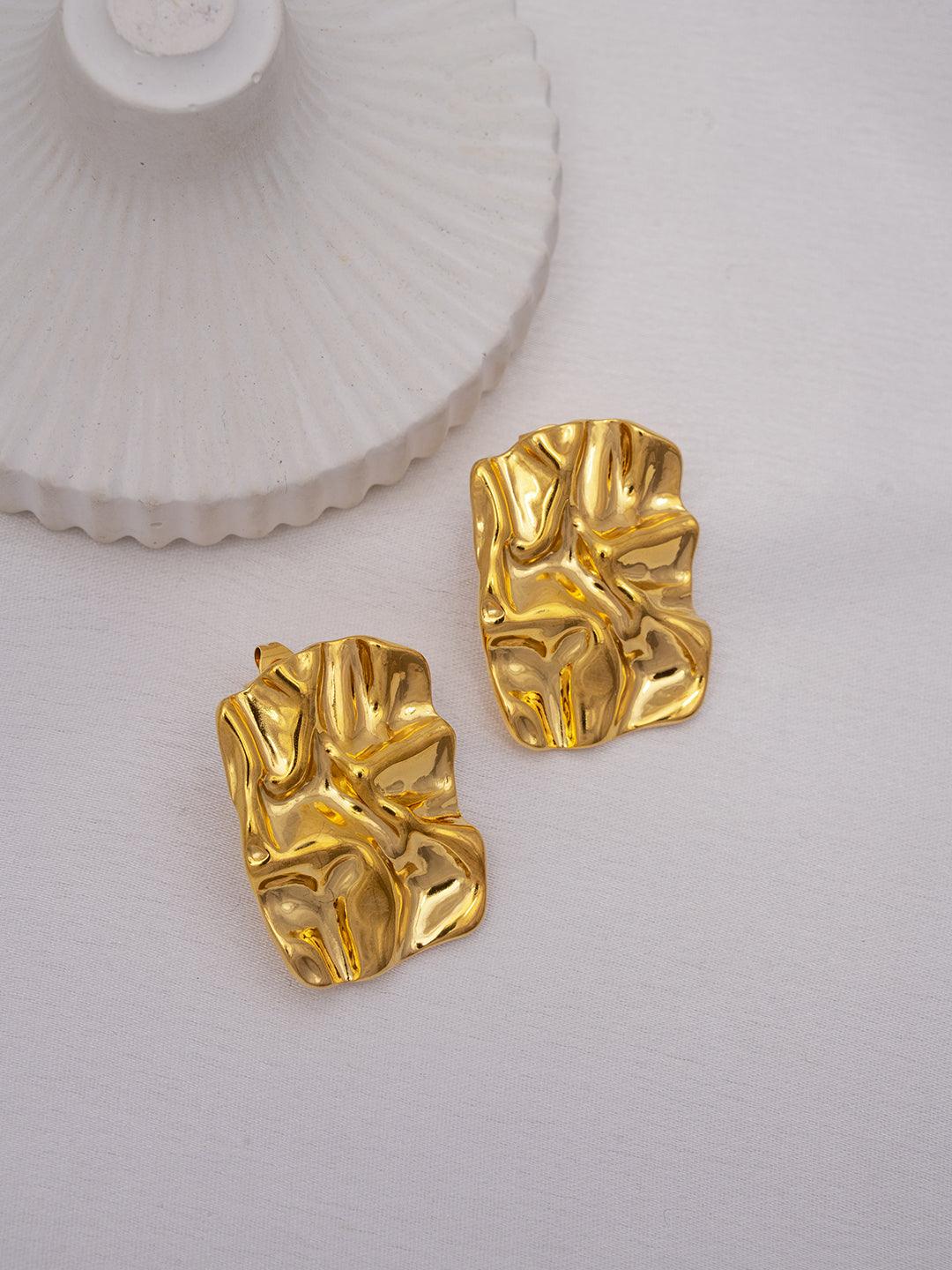 Foil Textured Rectangle Studs in Gold | Perfectly Average Jewellery