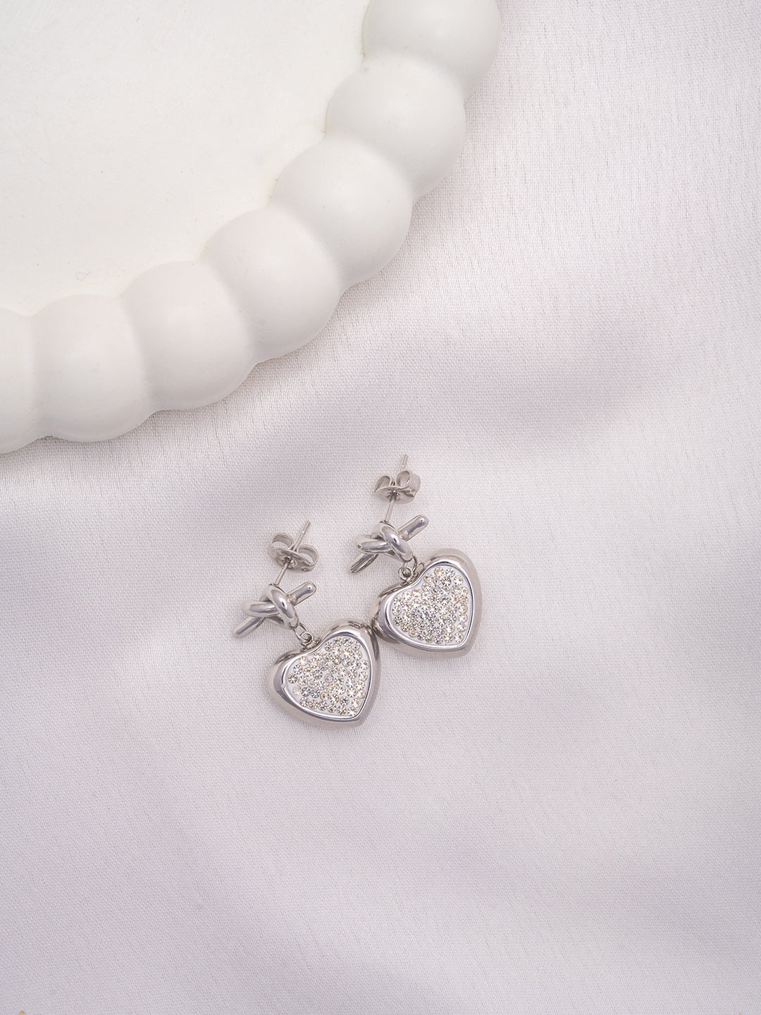 Knot Heart Charm Earrings Silver