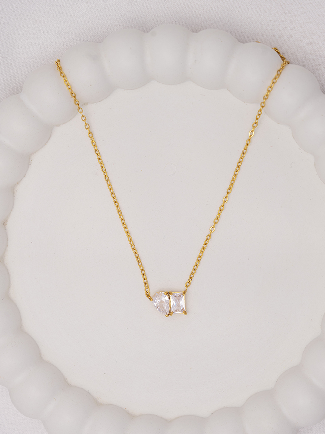 Pear & Square Solitare Necklace