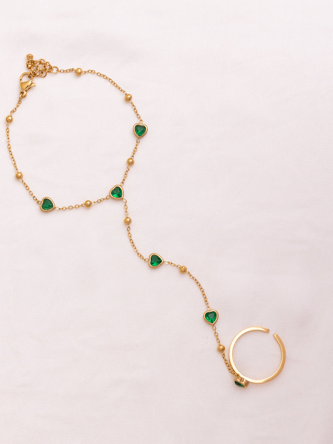 Emerald Dainty Hathphool Bracelet Ring