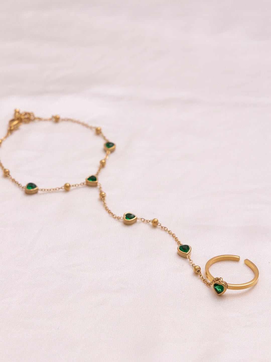 Emerald Dainty Hathphool Bracelet Ring