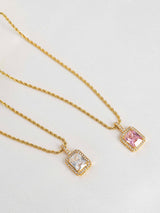 Pink CZ Square Necklace - Perfectly Average
