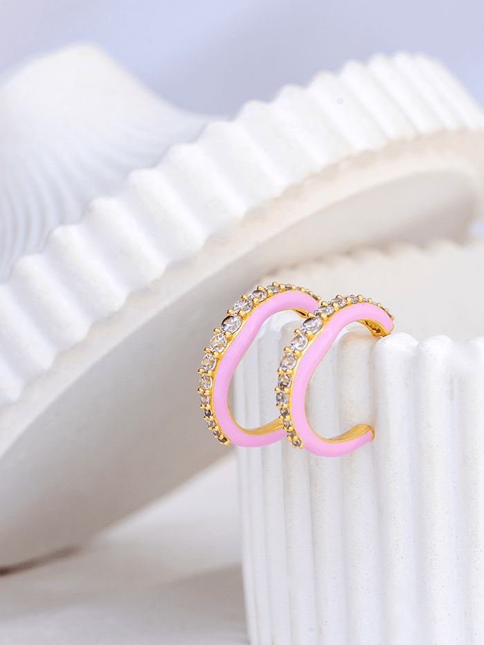 Pink Enamel Studded Hoops - Perfectly Average